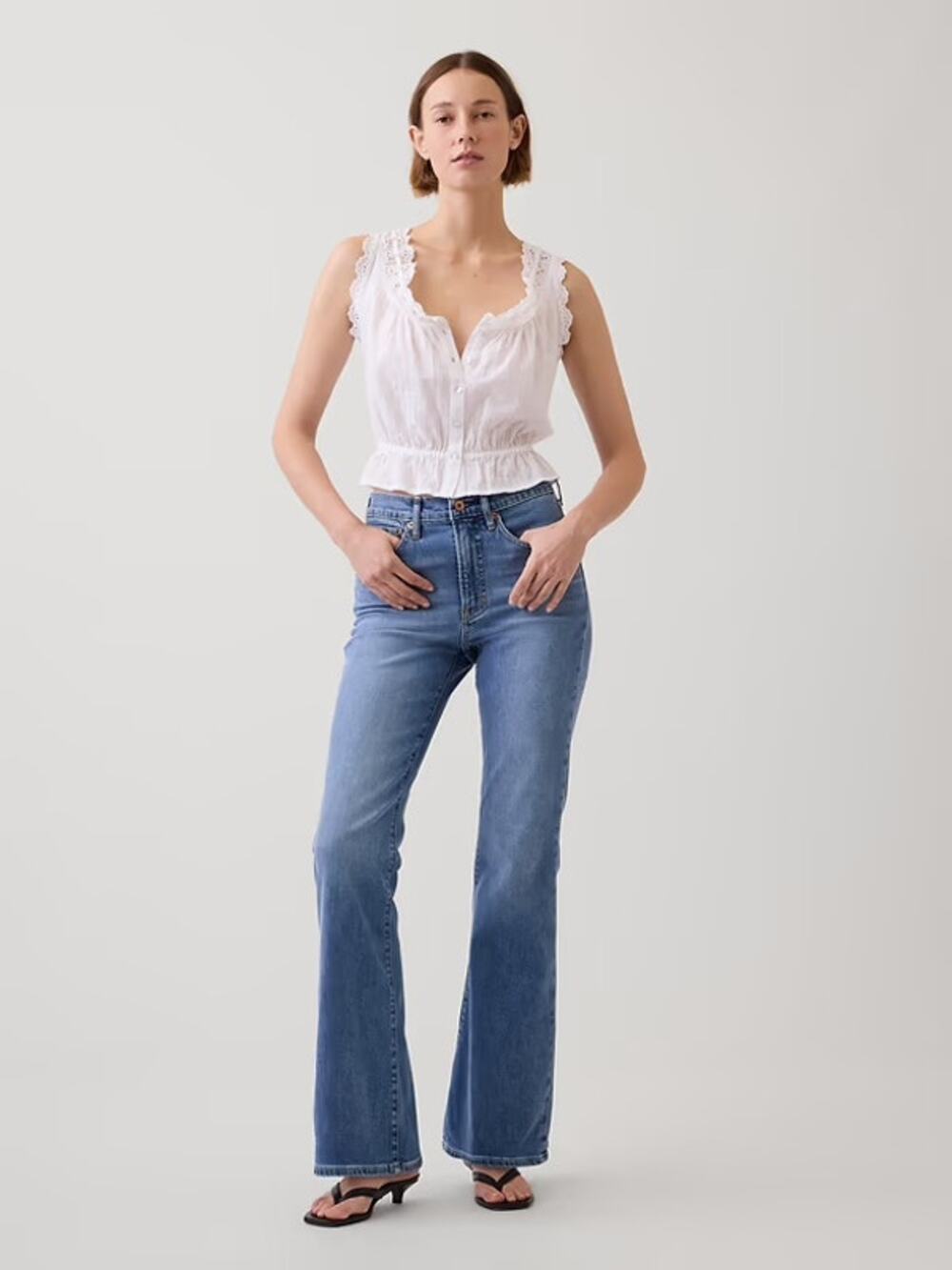 Gap 70s High Rise Flare Jeans 30 Tall Medium Wash Stretch Denim